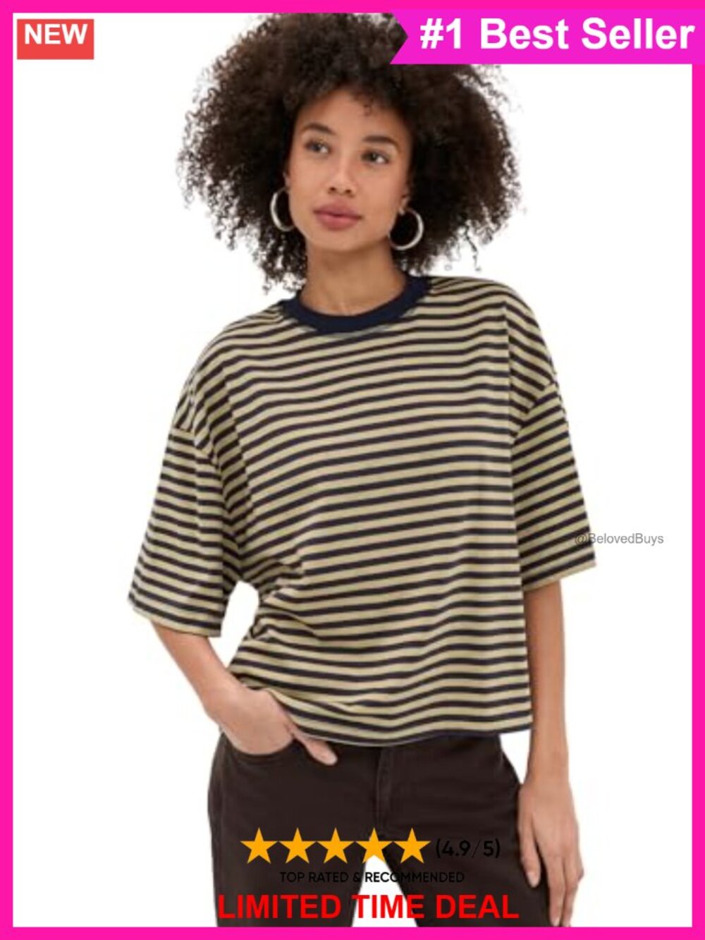 Lioness Bloom Short Sleeve Tee Oversized Fit Striped Boxy Top